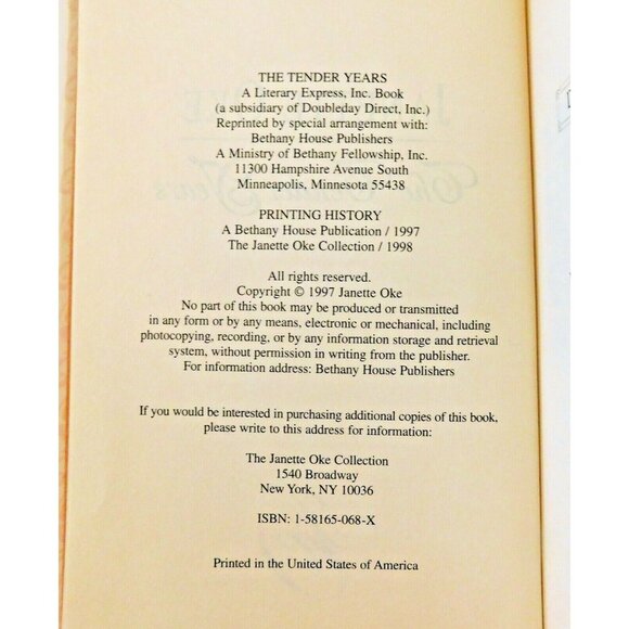 The Tender Years by Janette Oke 1998 Hardcover 1st in A Prairie Legacy Series - Picture 4 of 4